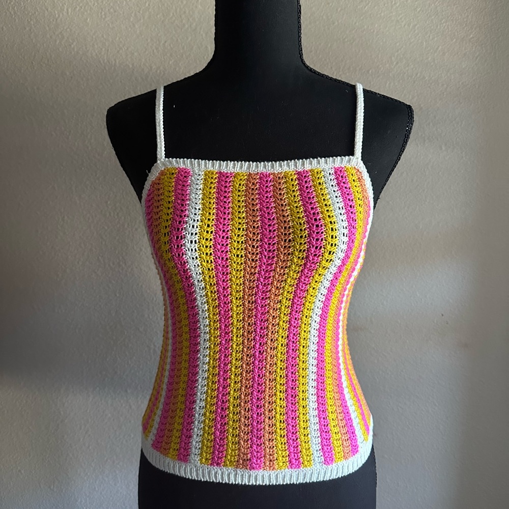 Fashion Nova Pink and Yellow Striped Tank Top